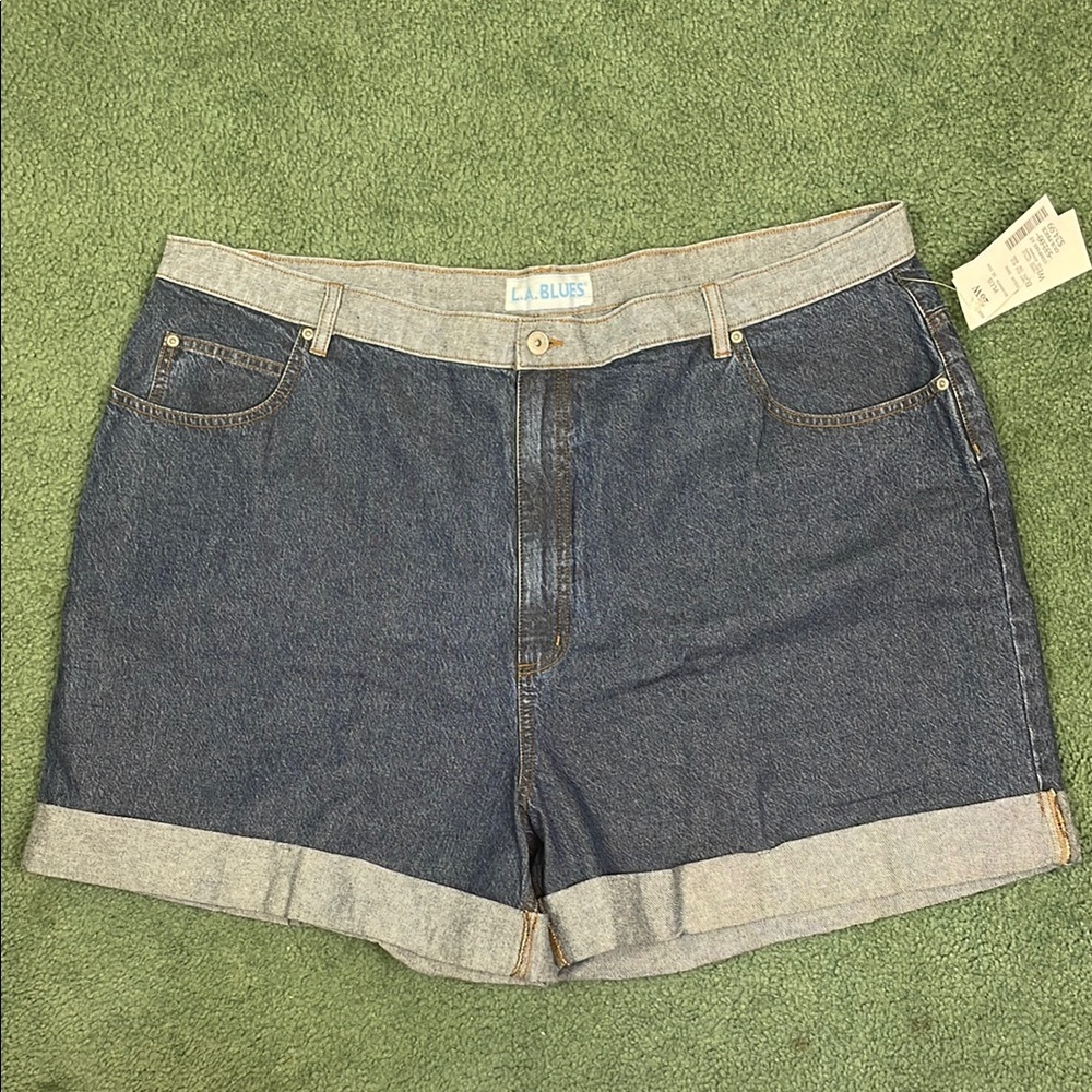 Blue Cuffed Jean Shorts with Light Waistband